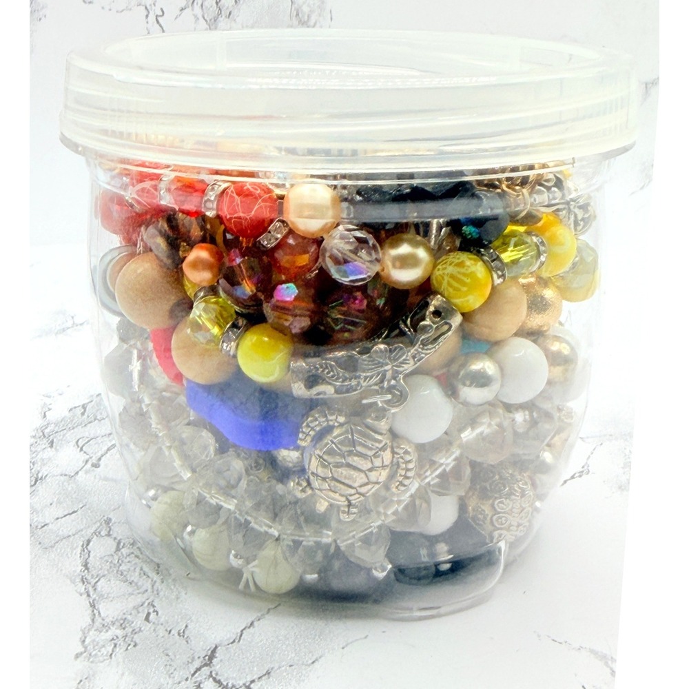 20 Piece Stretch Bracelet Jewelry Jar Mixed Beads Charms Boho Bracelet Lot